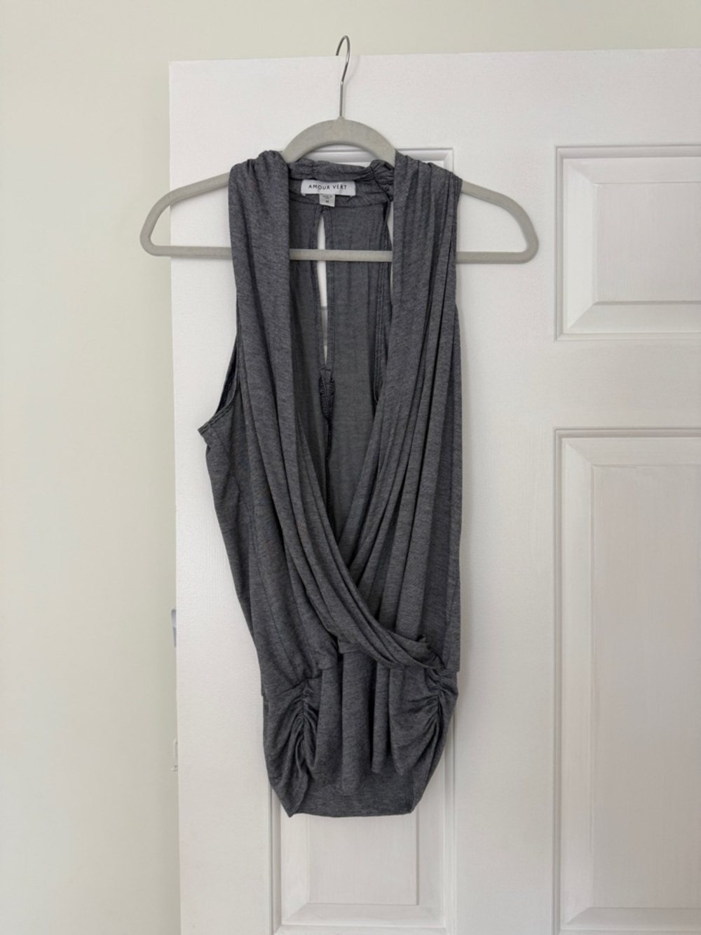 Amour Vert Charcoal Draped Sleeveless Blouse